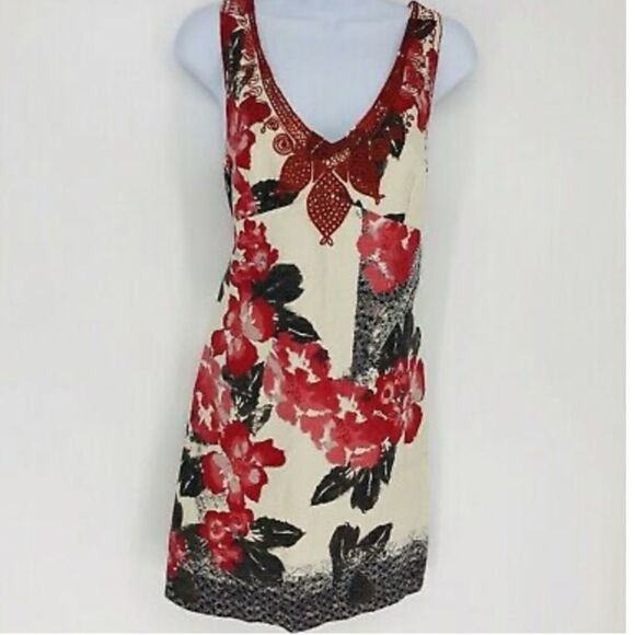 Floral Print V Neck Embroidered Cotton Tank Dress - Picture 5 of 11